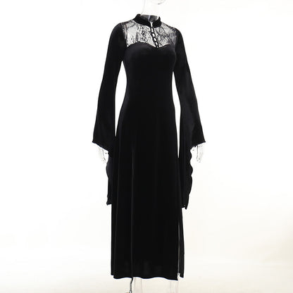Lace Maxi Dress - Bell Sleeve Gothic Evening Gown