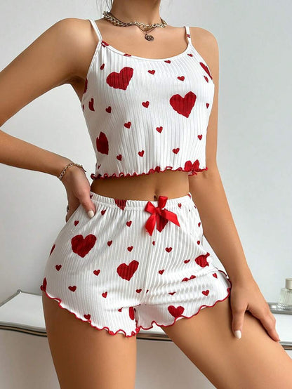 Heart Print Pajama Set - Comfortable Loungewear