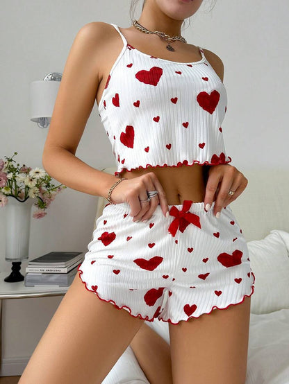 Heart Print Pajama Set - Comfortable Loungewear