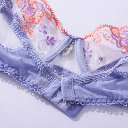 Embroidered Bra Lingerie Set - Elegant Purple