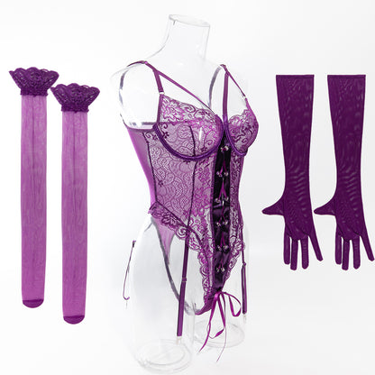 Lace Bodysuit Set - Gloves & Stockings Included