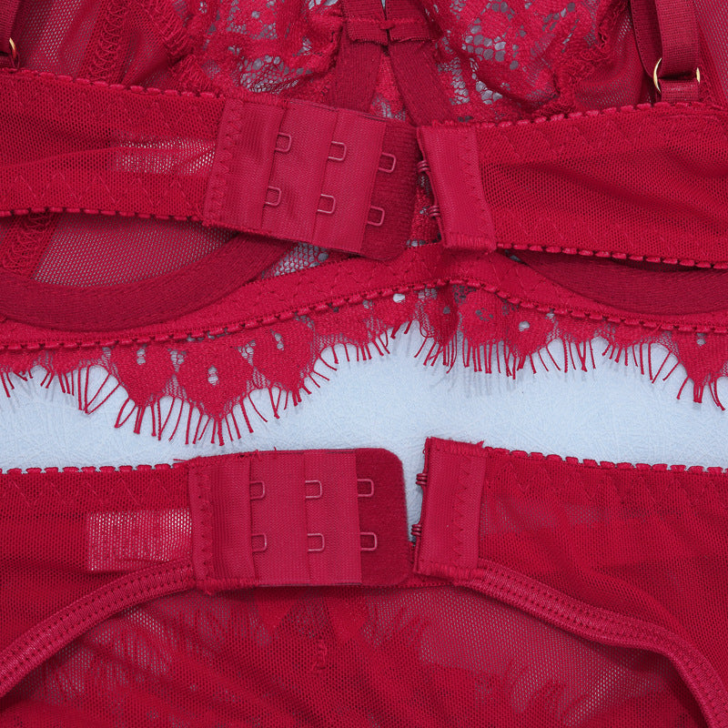 Eyelash Garter Set - 3 Piece Sheer Lingerie