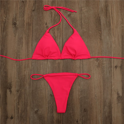 Halter Tie Bikini Set - High Cut Cheeky Solid Color