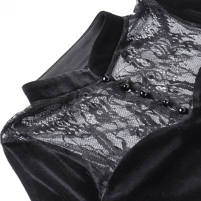 Lace Maxi Dress - Bell Sleeve Gothic Evening Gown