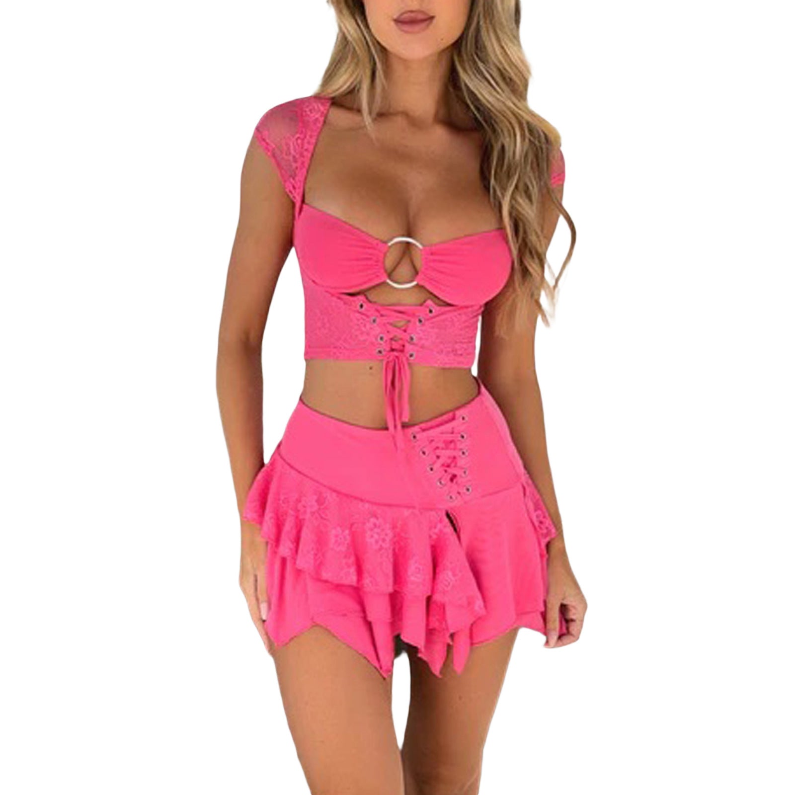 Sexy Rose Red U-shaped V Iron Bikini Swimsuit Set