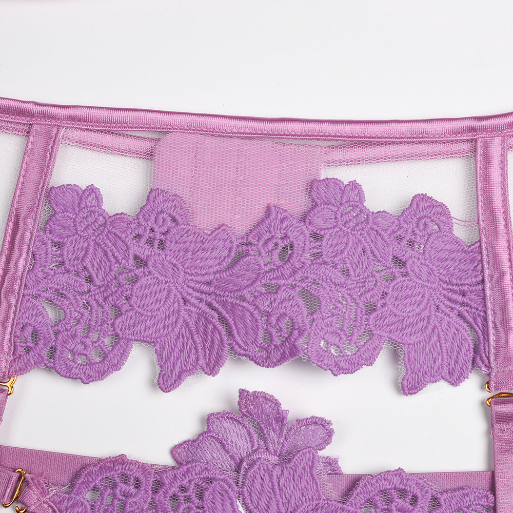 Lace Lingerie Set - Three Piece Hollow Lace Bra Set