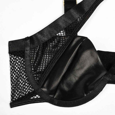 Mesh Lingerie Set - Black Bra Thong Garter Belt Three Piece