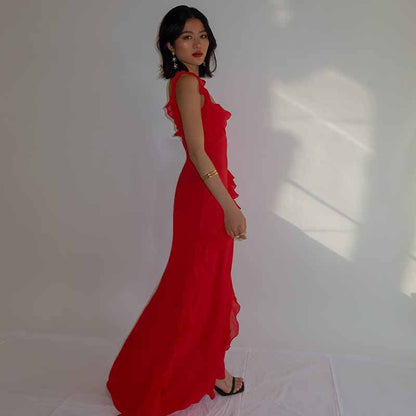 Spaghetti Strap Maxi Dress - Elegant High Slit Evening Gown