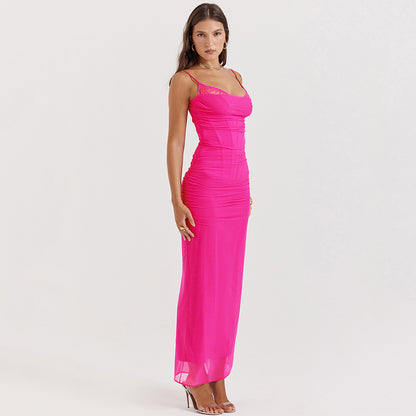 Halter Maxi Dress - Mesh Slit Bodycon Style