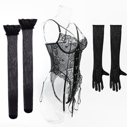 Lace Bodysuit Set - Gloves & Stockings Included