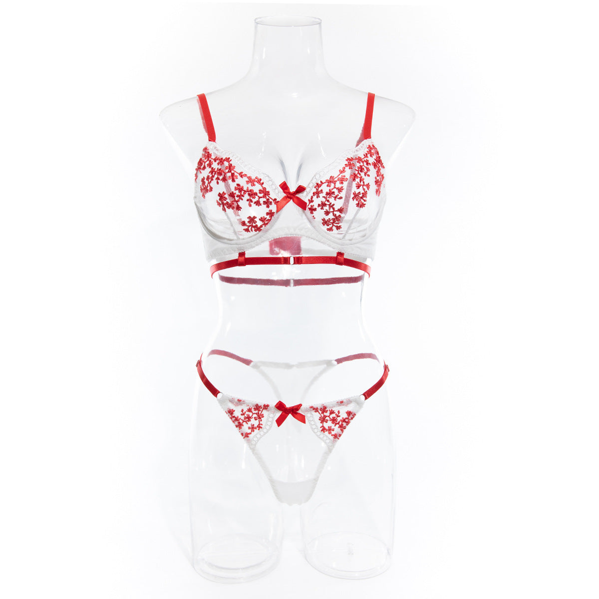 Floral Embroidery Lingerie Set - Sheer Two Piece