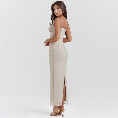 Lace Mystique Maxi - Mesh Fishbone Suspender Dress