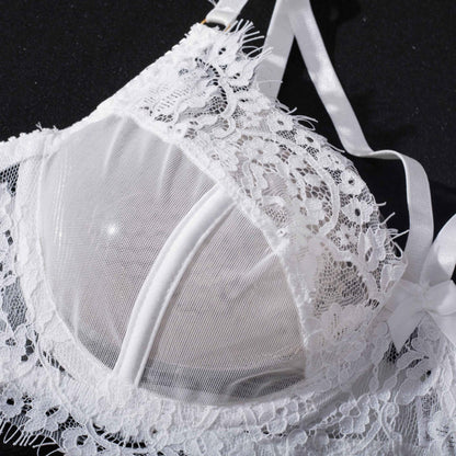 Eyelash Garter Set - 3 Piece Sheer Lingerie