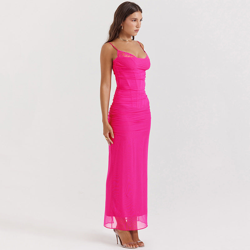 Halter Maxi Dress - Mesh Slit Bodycon Style