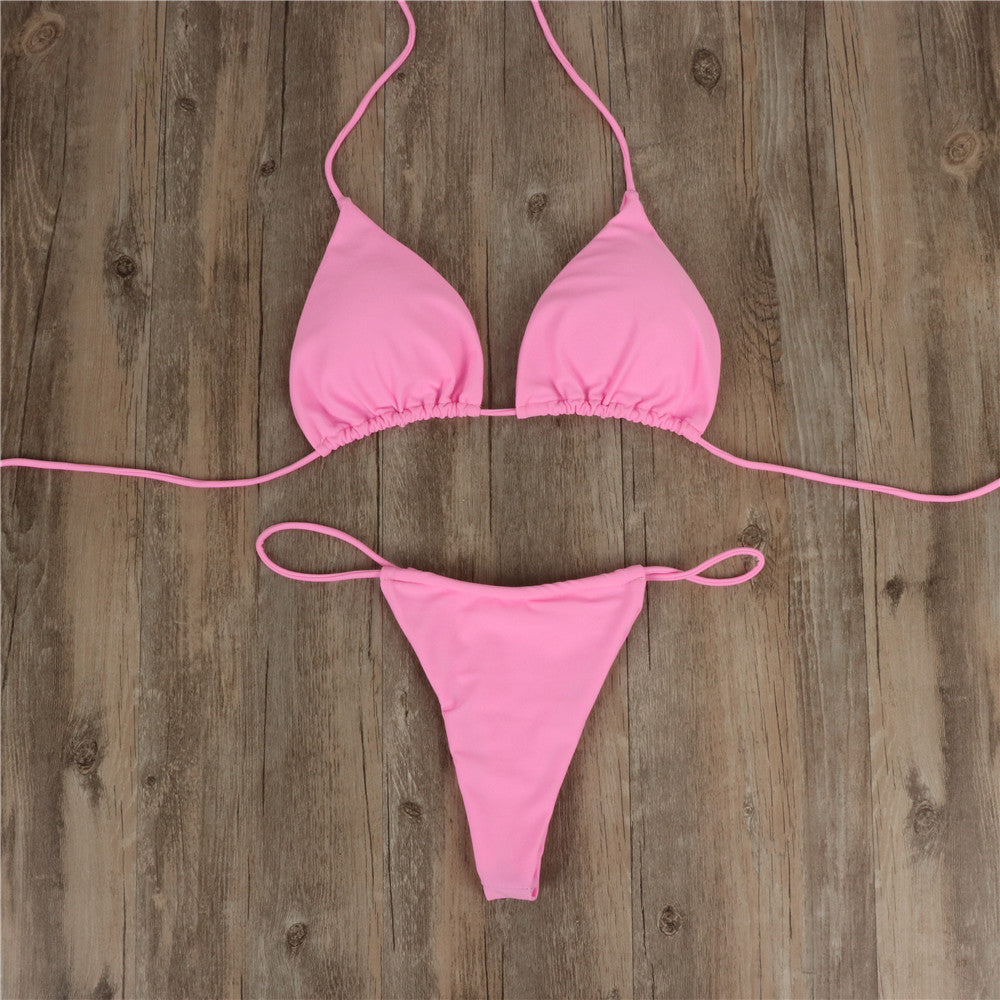 Halter Tie Bikini Set - High Cut Cheeky Solid Color