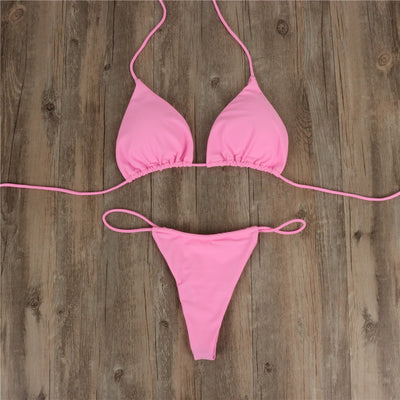Halter Tie Bikini Set - High Cut Cheeky Solid Color