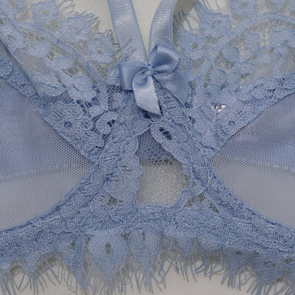 Eyelash Garter Set - 3 Piece Sheer Lingerie