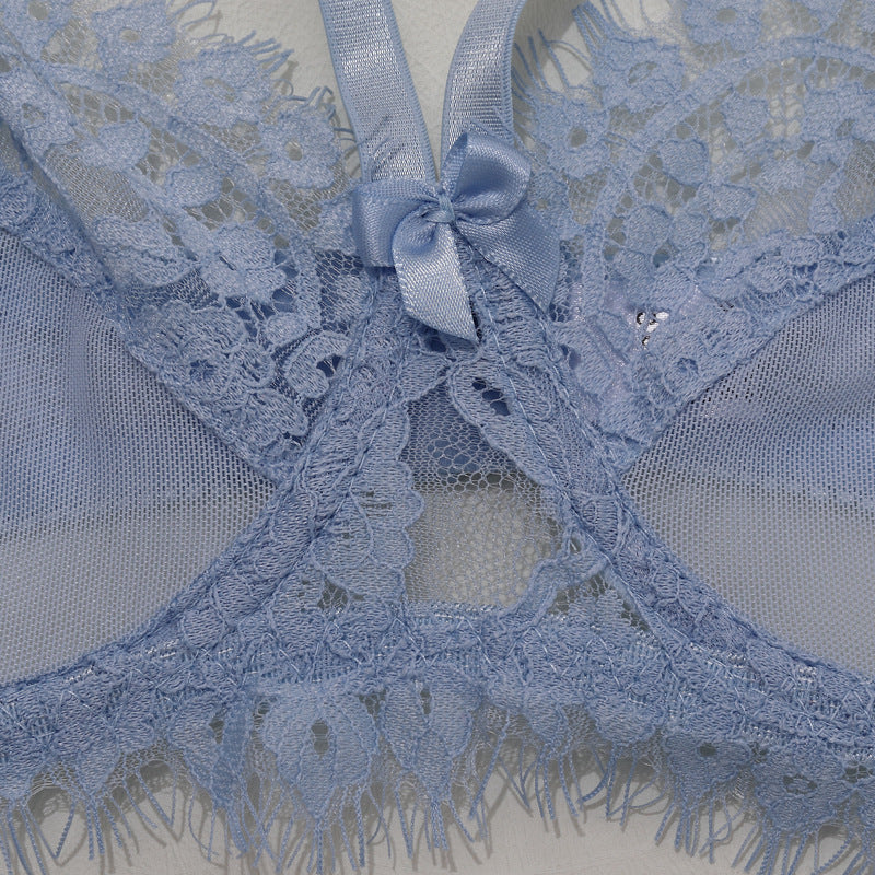 Eyelash Garter Set - 3 Piece Sheer Lingerie