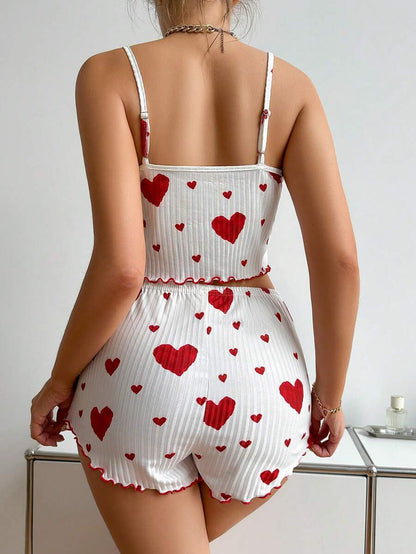 Heart Print Pajama Set - Comfortable Loungewear