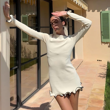 Ruffled Elegance Dress - Slim Fit Long Sleeve