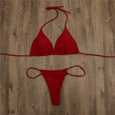 Halter Tie Bikini Set - High Cut Cheeky Solid Color