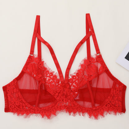 Eyelash Garter Set - 3 Piece Sheer Lingerie