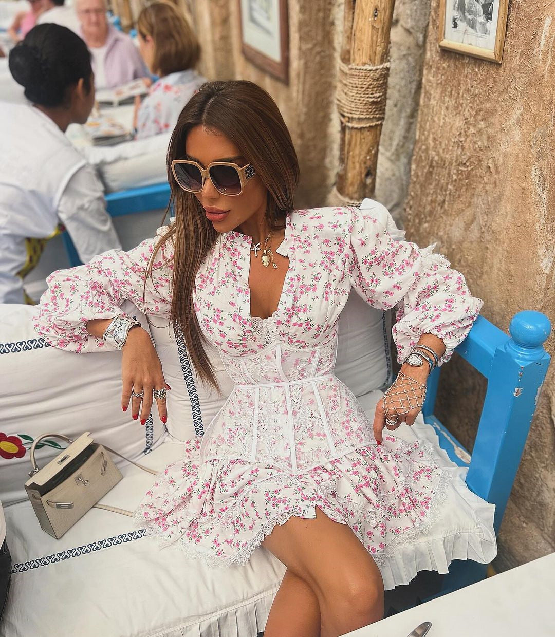 Floral Bliss Dress - High Waist Long Sleeve Mini Dress