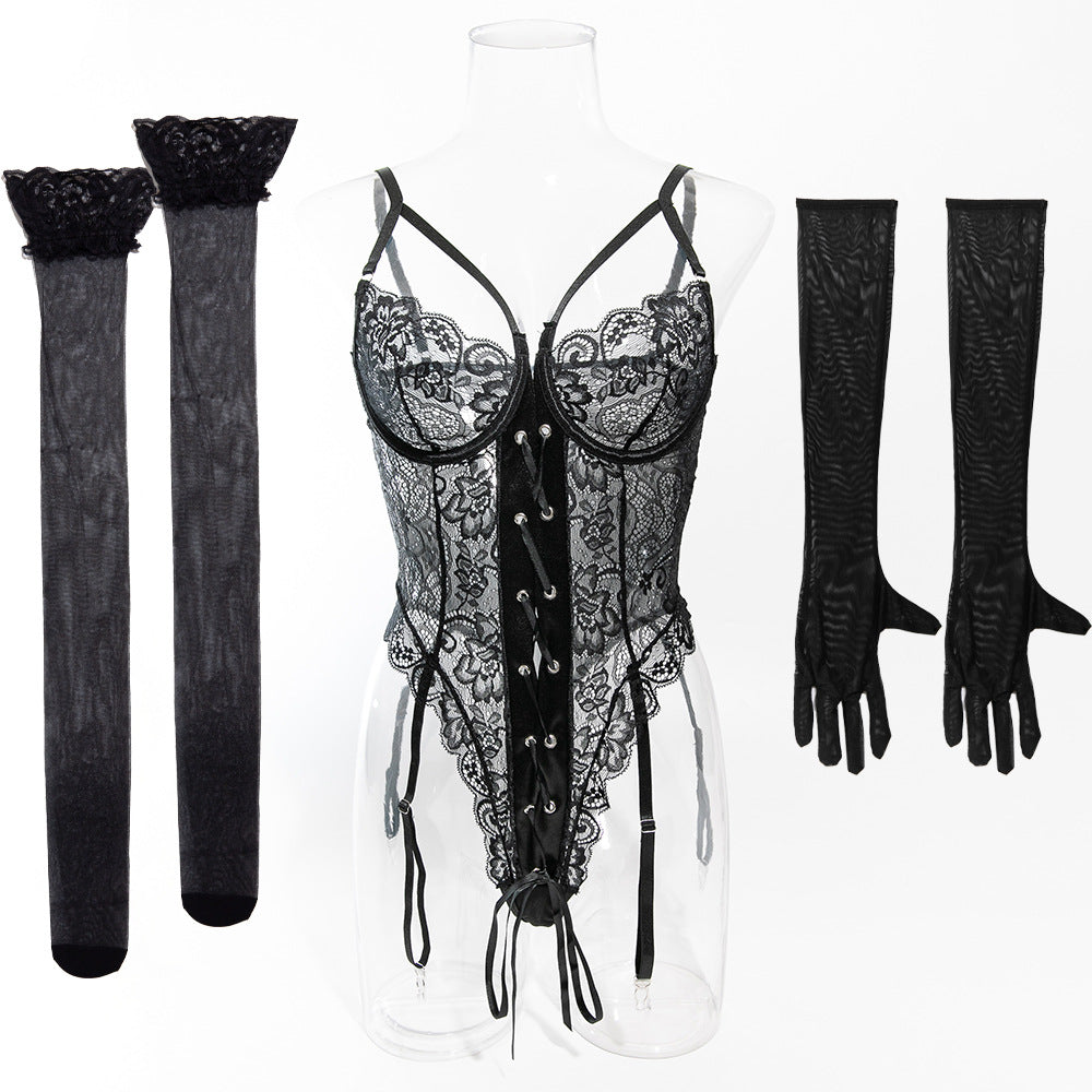 Lace Bodysuit Set - Gloves & Stockings Included