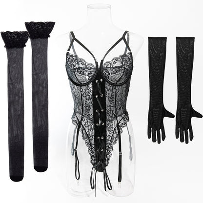 Lace Bodysuit Set - Gloves & Stockings Included