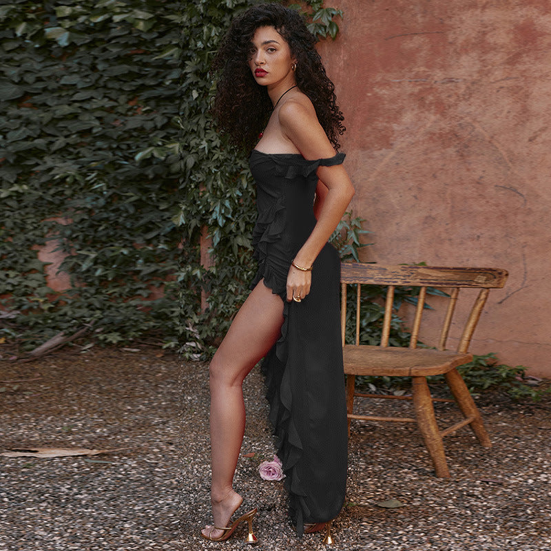 Spaghetti Strap Maxi Dress - Elegant High Slit Evening Gown