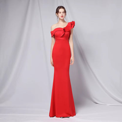 Chiffon Evening Dress - Elegant Mermaid Ruffle Gown