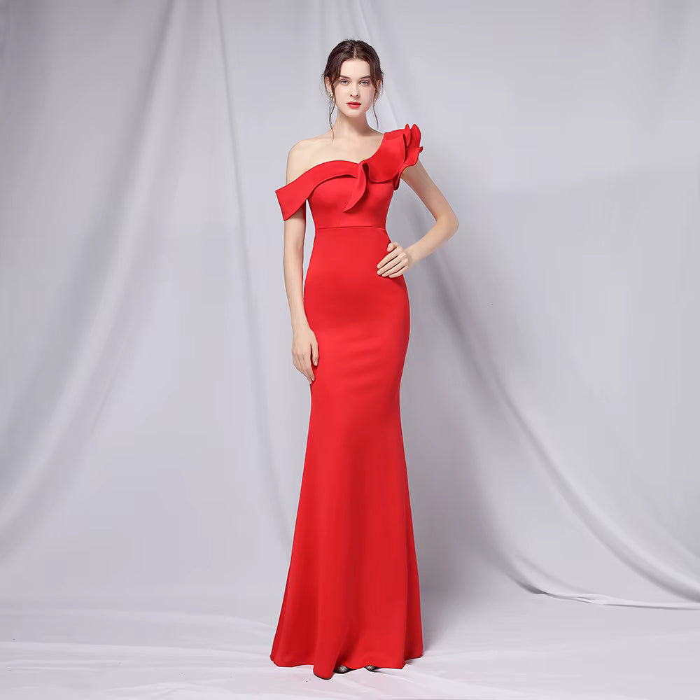 Chiffon Evening Dress - Elegant Mermaid Ruffle Gown