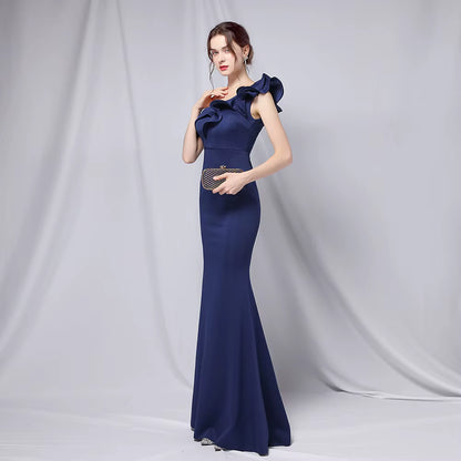 Chiffon Evening Dress - Elegant Mermaid Ruffle Gown