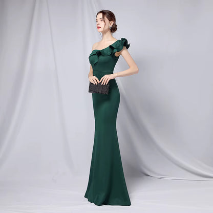 Chiffon Evening Dress - Elegant Mermaid Ruffle Gown