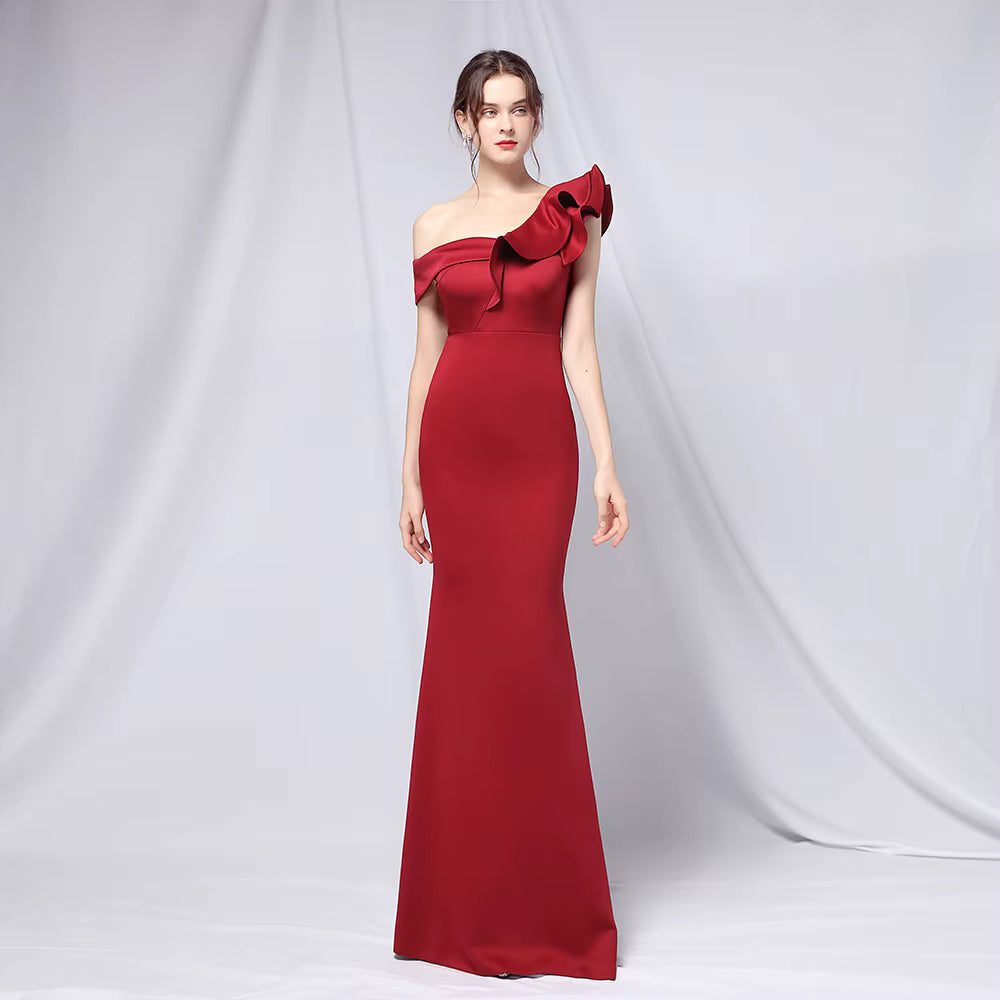 Chiffon Evening Dress - Elegant Mermaid Ruffle Gown