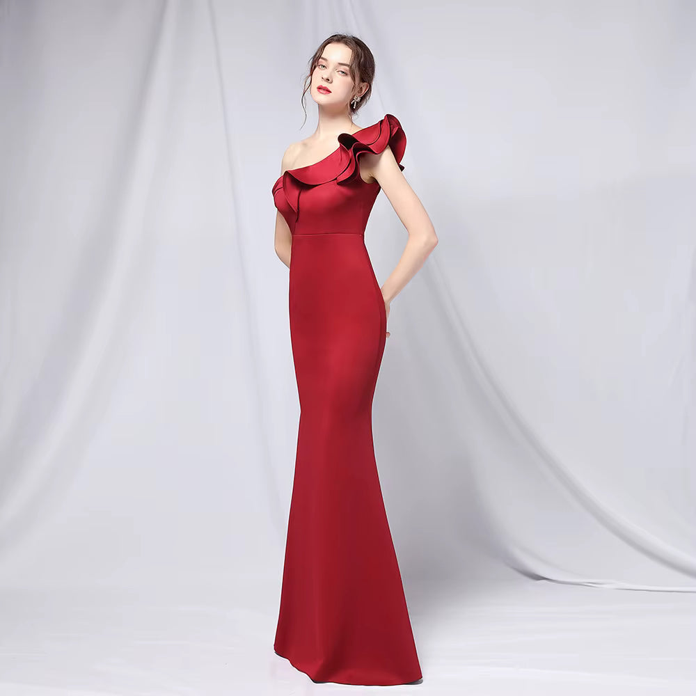 Chiffon Evening Dress - Elegant Mermaid Ruffle Gown