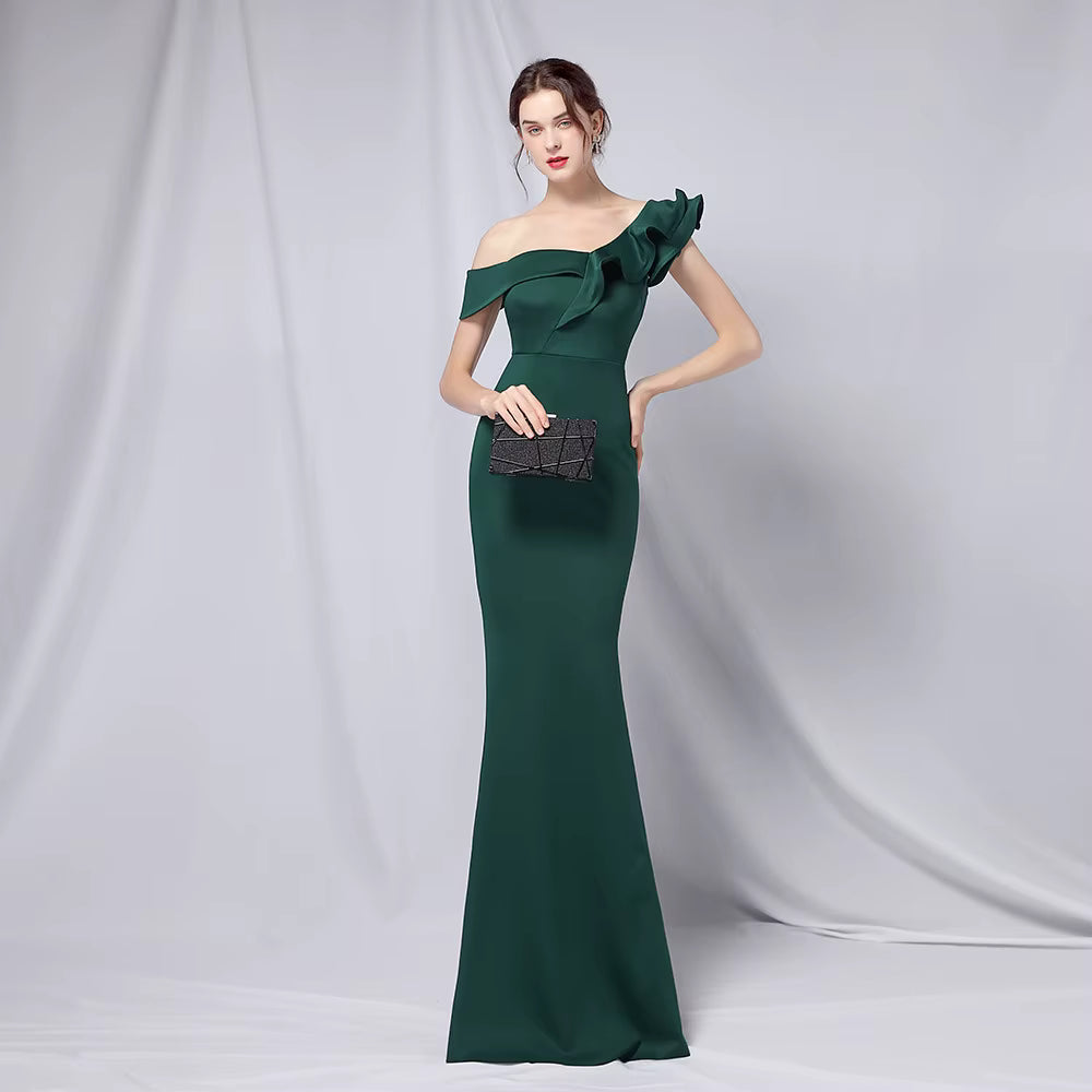Chiffon Evening Dress - Elegant Mermaid Ruffle Gown