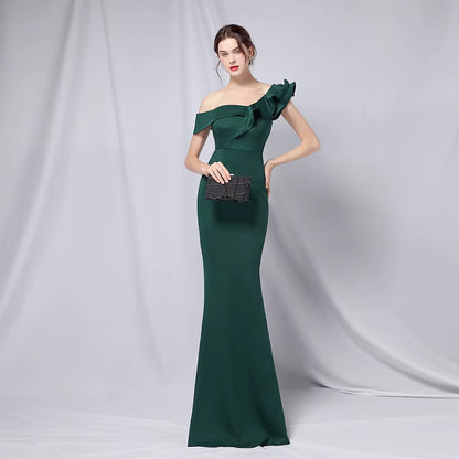 Chiffon Evening Dress - Elegant Mermaid Ruffle Gown