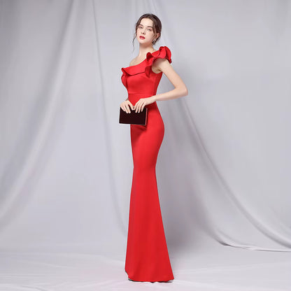 Chiffon Evening Dress - Elegant Mermaid Ruffle Gown