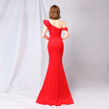 Chiffon Evening Dress - Elegant Mermaid Ruffle Gown