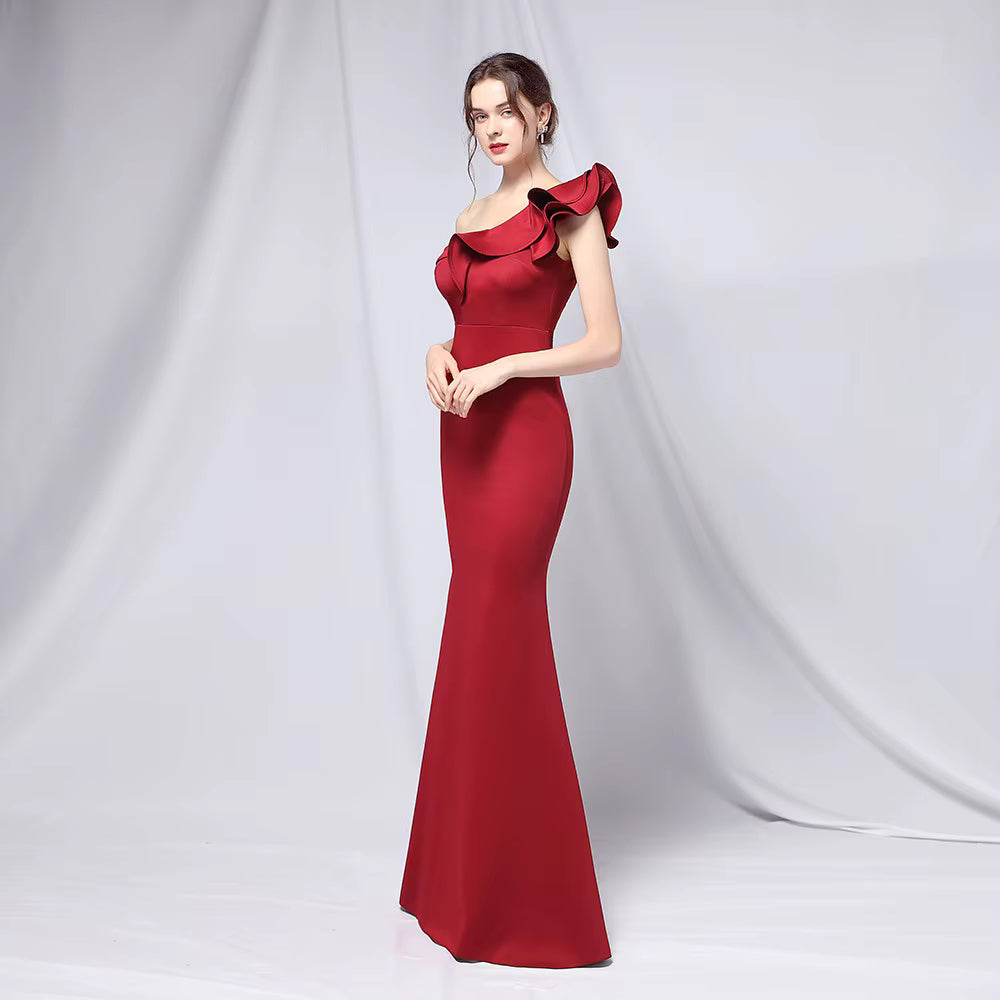 Chiffon Evening Dress - Elegant Mermaid Ruffle Gown