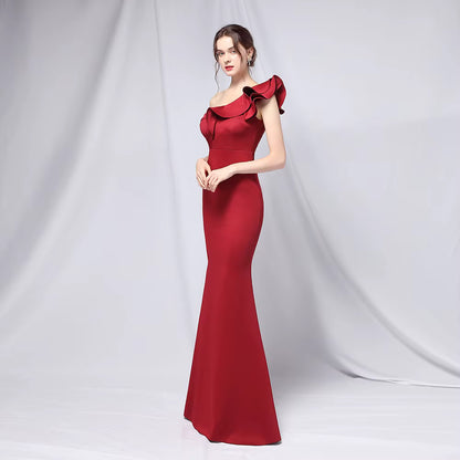 Chiffon Evening Dress - Elegant Mermaid Ruffle Gown