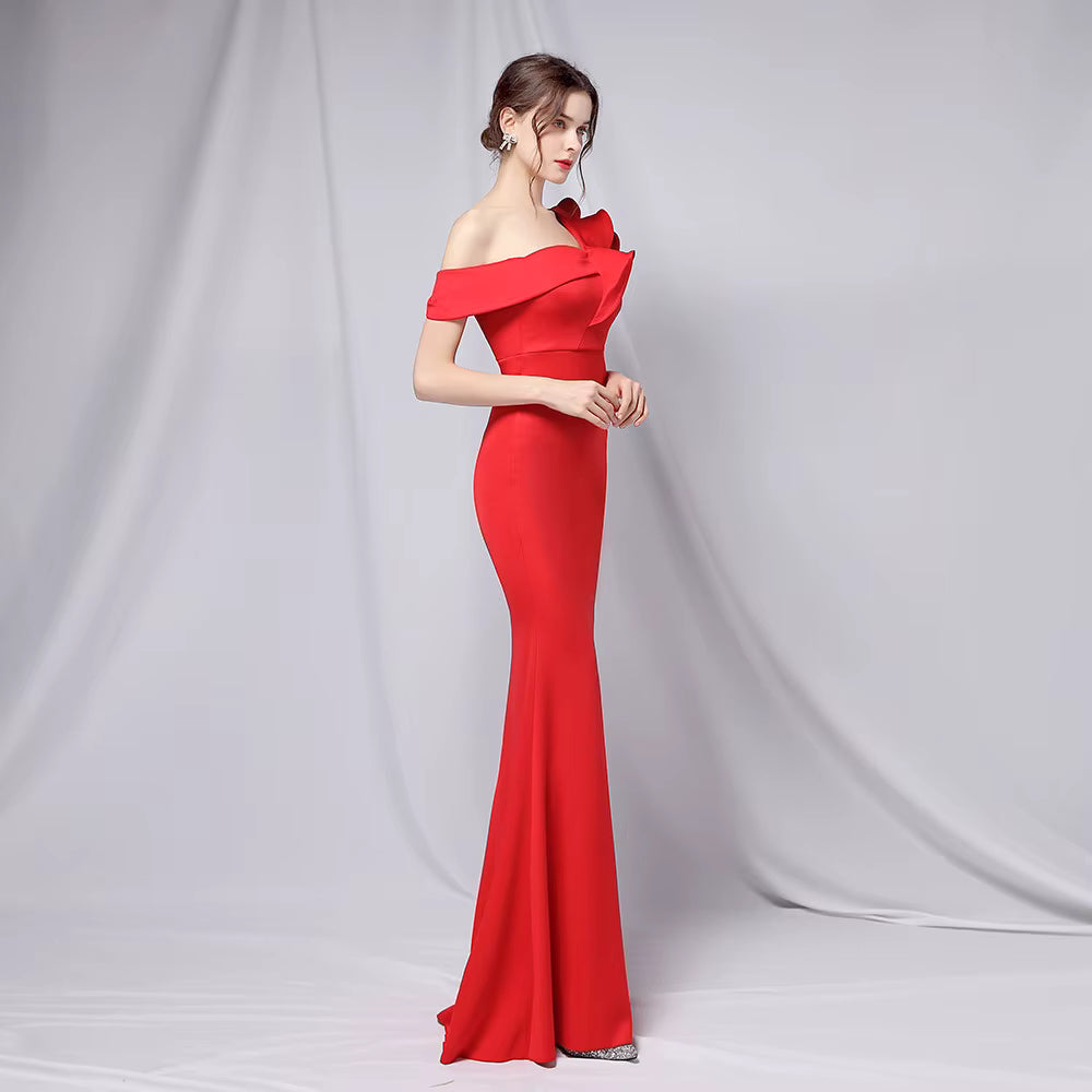 Chiffon Evening Dress - Elegant Mermaid Ruffle Gown