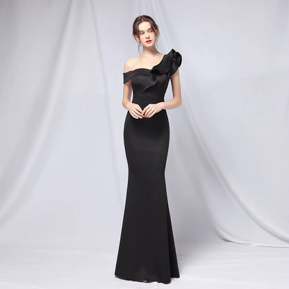 Chiffon Evening Dress - Elegant Mermaid Ruffle Gown