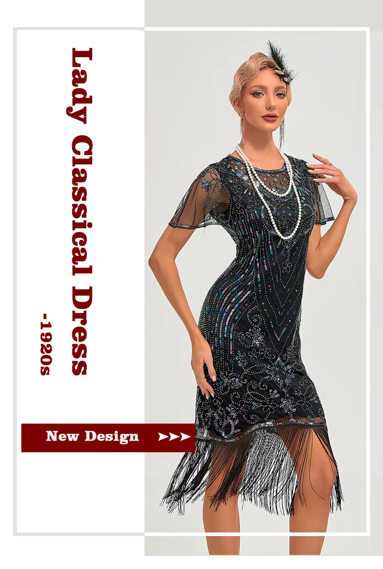 Flapper Dress - 1920s Sequin Tassel Great Gatsby Gown