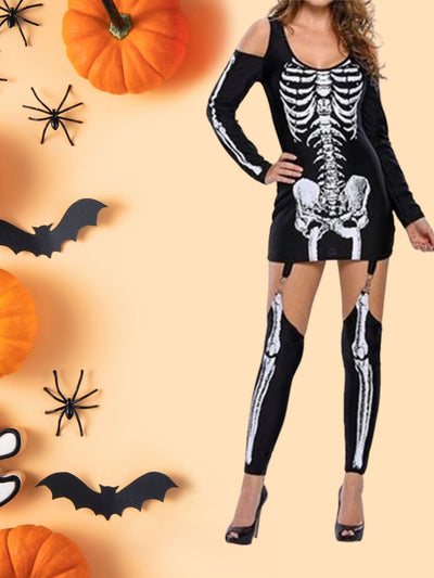 Skeleton Print Sexy Off-shoulder Halloween Costume
