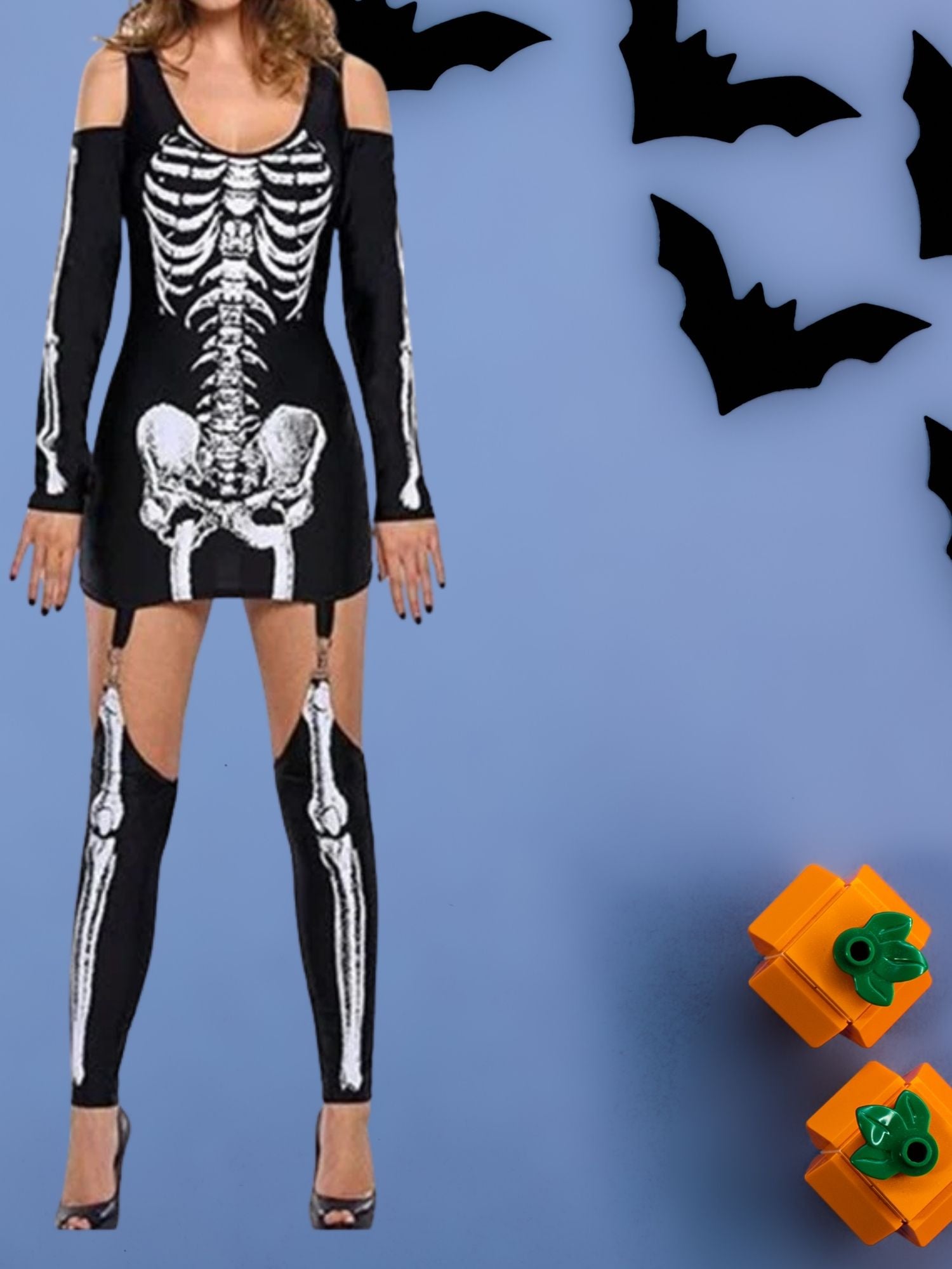 Skeleton Print Sexy Off-shoulder Halloween Costume