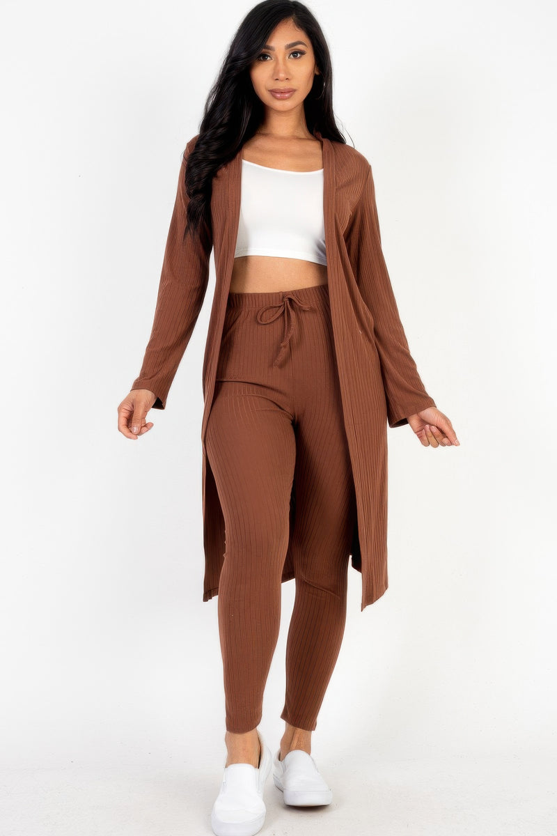 High-Stretch Ribbed Long Cardigan & Leggings Set