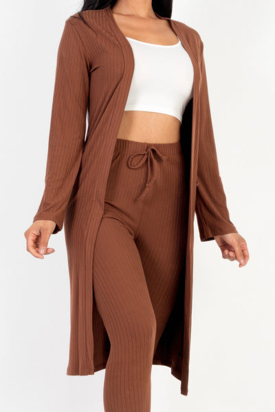High-Stretch Ribbed Long Cardigan & Leggings Set