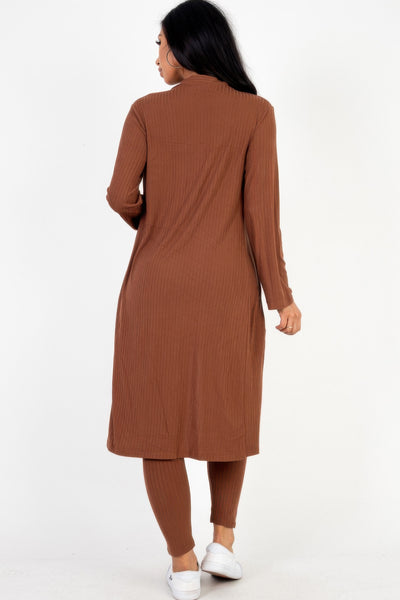 High-Stretch Ribbed Long Cardigan & Leggings Set